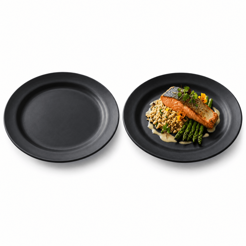 2Pack 28cm Round Black Melamine Dinner Plate Lightweight Durable Tableware Serving Dish