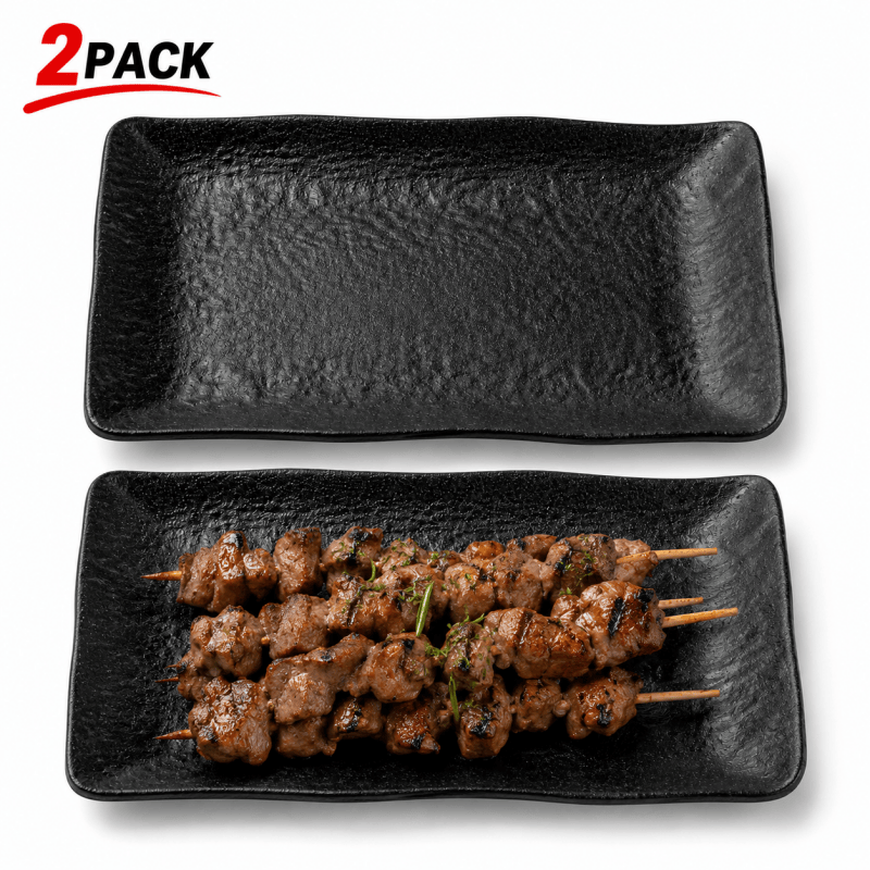 2Pack 32 x 21cm Black Melamine Serving Plate Rectangular Dish Lightweight Tableware Appetiser Plate Sushi Plate