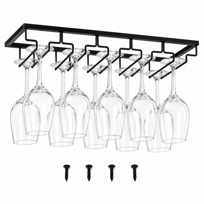 5 Slot Under Cabinet Wine Glass Rack Black Metal Stemware Holder Storage Organiser for Home Bar